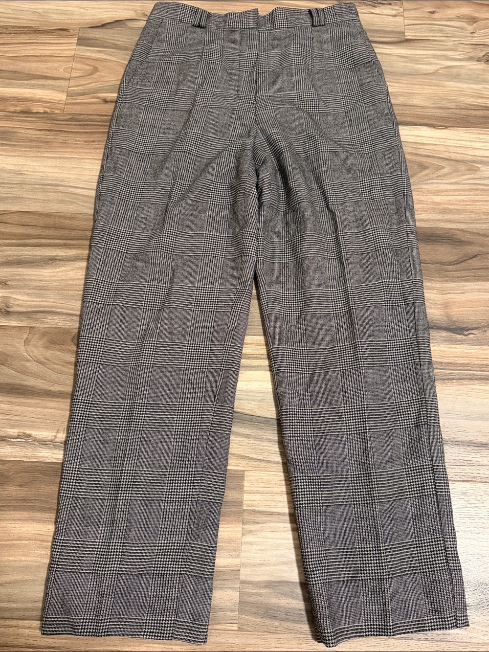 Vtg. Talbots Trousers Women 8 Houndstooth Wool Blend Lined Beige Black
